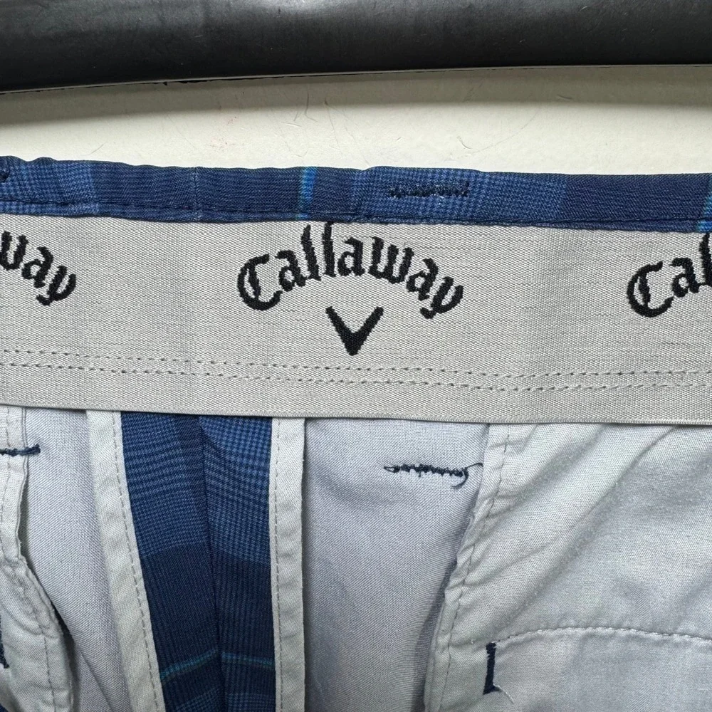 Callaway Mens Blue Plaid Golf Shorts Size 38 Elastic Waist Stretch Performance